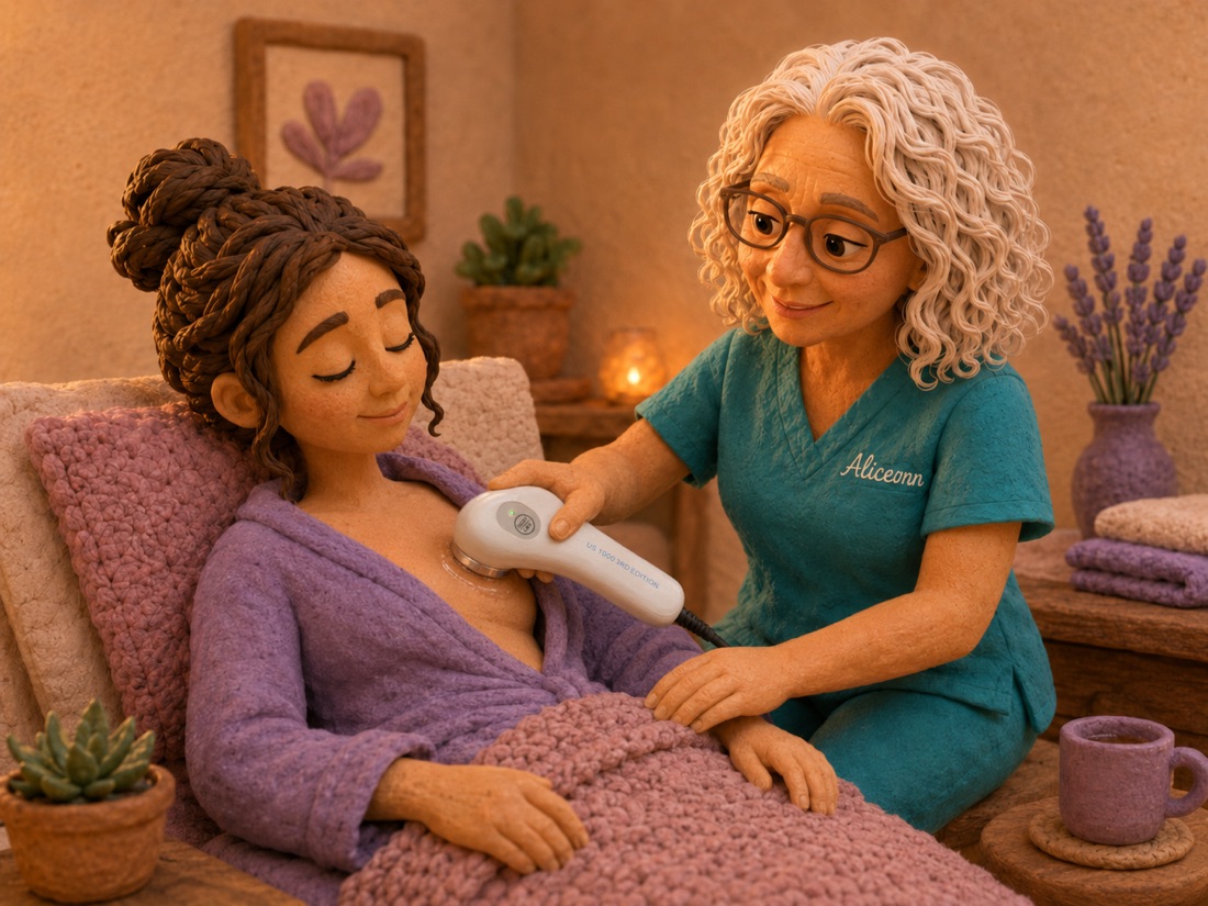 A Barrio Babies nurse practitioner comforting a resting mother with a warm compress and a cup of tea in Tucson