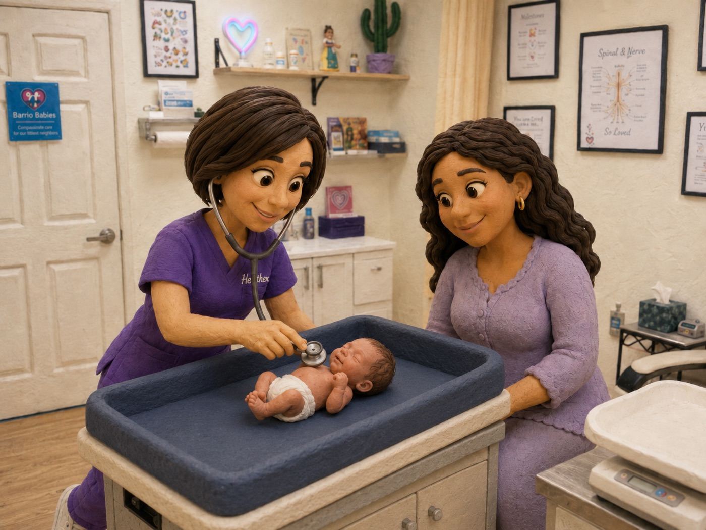 A Barrio Babies nurse practitioner reviewing a feeding plan with a mother and newborn in the Tucson clinic
